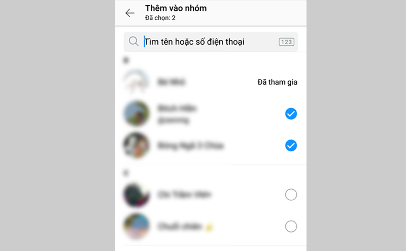 Chọn thành viên bạn muốn thêm vào nhóm chat